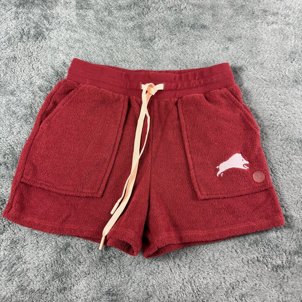 Outerknown Hightide Terry Cloth Shorts Kids M Burgundy Red Organic Cotton Blend